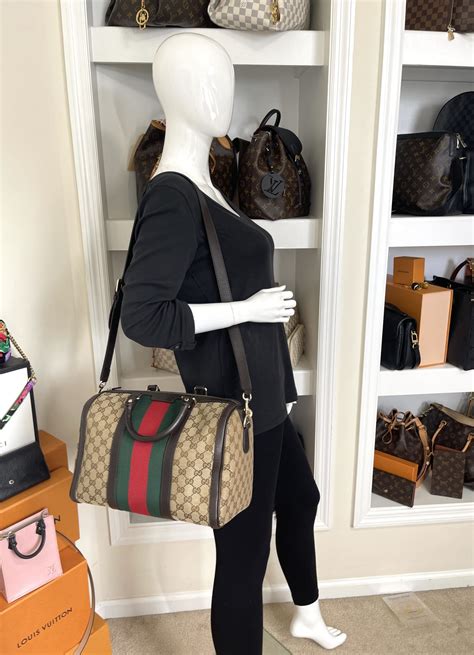 gucci web original logo boston bag brown beige